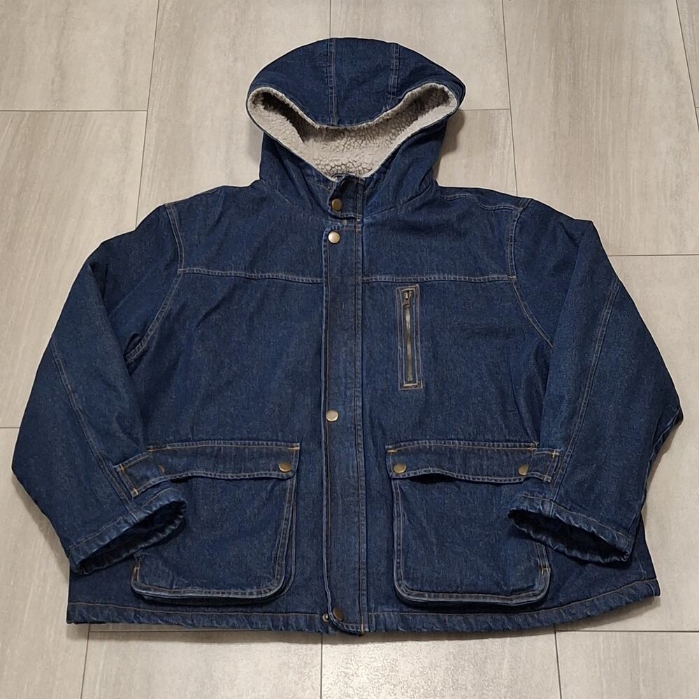 Wrangler Men’s Sz 3XL Denim Hooded Sherpa Thick Fleece Lined VTG Jacket Western